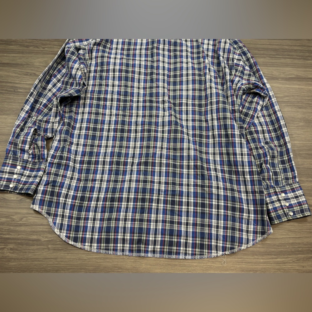 Vtg Wrangler Pearl Snap Blue Plaid Button Down - no size tag see measurements - Picture 5 of 6